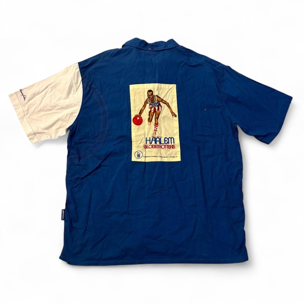 Vintage Harlem Globetrotters Platinum FUBU Blue Button Up Shirt XXL Retro Y2K